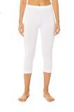 Kadın Beyaz Penye Elastan Düz Desensiz Yüksek Bel Dizaltı Kapri Tayt