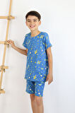Erkek Çocuk Baskılı Pamuklu Penye Kumaş  Şortlu  Pijama Takımı 