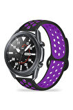 Huawei Watch 3 Pro Classic (48mm) 22mm için Delikli Silikon Kordon-02 Siyah-Mor