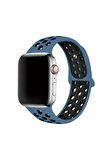 Mobicas Apple  Watch 38-40-41mm Uyumlu Delikli Silikon Kordon-02 Mavi-Siyah