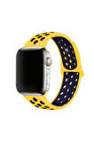 Mobicas Apple  Watch 38-40-41mm Uyumlu Delikli Silikon Kordon-02 Sarı-Siyah