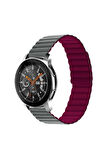 Honor Magic Watch 2 (46mm) 22mm için çizgili tasarım Pu Deri Kordon-52 Gri-Kırmızı