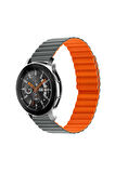 Honor Magic Watch 2 (46mm) 22mm için çizgili tasarım Pu Deri Kordon-52 Gri-Turuncu