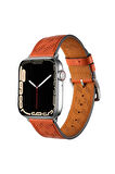 Mobicas Apple  Watch 42-44-45-49mm Uyumlu Renkli Suni Deri Kordon-76 Turuncu
