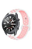 Amazfit GTR 3 (46mm) 22mm için Delikli Silikon Kordon-02 Beyaz-Pembe