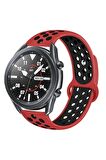 Kordon Store Xiaomi Watch S1 Active 22mm Uyumlu Delikli Silikon Kordon-02 Kırmızı-Siyah