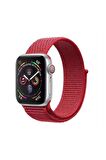 Kordon Store Apple Watch 42-44-45-49mm Uyumlu Cırtlı Kumaş Kordon-03 Kırmızı