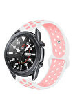 Huawei Watch GT Runner (46mm) 22mm için Delikli Silikon Kordon-02 Beyaz-Pembe