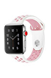 Mobicas Apple  Watch 38-40-41mm Uyumlu Delikli Silikon Kordon-02 Beyaz-Pembe