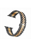 Apple Watch 42-44-45-49mm için Zincir görünümlü Metal Kordon-36 Siyah-Rose Gold