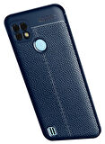 Smcase Realme C21 Kılıf Kamera Korumalı Deri Dokulu Niss Silikon  Nano Ekran Koruyucu