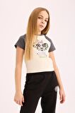 DeFacto Kız Çocuk PowerPuff Girls Cropped Fit Bisiklet Yaka Fitilli Kaşkorse Kısa Kollu Tişört E0482A825SPER99