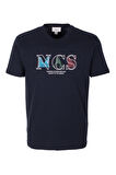 Erkek Tişört Bisiklet Yaka Lacivert Slim Fit Baskılı T-shirt NCS JEANS 1298