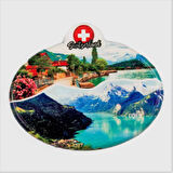 İsviçre Alp Dağları Temalı Oval Magnet