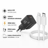 Siyah Bir ucu İphone Bir Ucu Android 20W Kablo + USB-C Hızlı Şarj Aleti(QC3.0 Destekli/Evrensel Uyum