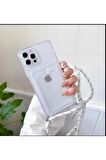 Iphone 12 Pro Max Şeffaf Kartlıklı Boyun Askılı Ipli Kılıf