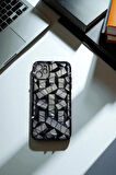 İphone 12 / 12 Pro Uyumlu Geometrik Elmas Desenli Siyah Kılıf