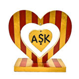 Uretti - Hülya 6683 1524 Sarı Kırmızı El Yapımı Çizgili Kalp Şeklinde Dekoratif / Hediyelik Obje