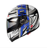 NCR-158 ÇENE AÇILIR GÖZLÜKLÜ E-CE BELGELİ KASK MAVİ GRAFİK