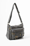 Yıkama Deri Çapraz Askılı Omuz Çantası Poliüretan Deri Gri Model:(571-14-16A)