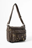 Yıkama Deri Çapraz Askılı Omuz Çantası Poliüretan Deri Vizon Model:(571-14-16B)