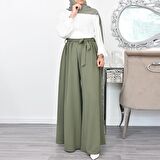 Barbora Keten Yazlık Günlük Kemerli Kadın Pantolon Şalvar LN345haki5