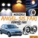 Opel Corsa C 2000-2006 Uyumlu Üniversal Mercekli Angel Sis Farı Metal Su Geçirmez 76 mm Turuncu Halkalı Gündüz Farı Angel Eyes 2 Adet
