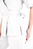 Beyaz Elegant Model Cerrahi Üniforma Belden Bağlamalı Scrubs Takım