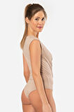 Türen Kruvaze Yaka Kolsuz Çıtçıtlı Body 3502/Vizon