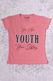 KIZ ÇOCUK TSHİRT YOUTH BASKILI BİSİKLET YAKA C39