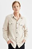 DeFacto Regular Fit Polo Yaka Basic Düz Pamuklu Uzun Kollu Gömlek B2654AX24SPBG786
