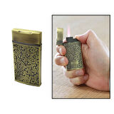 Kişiye Özel İsim Yazılı Sarmaşık İşlemeli Oval Tasarım Antik Sarı Renk Manyetorlu Çakmak