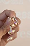Opal Lila Taş Detaylı Oval Halka Küpe