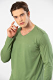Cacharel Erkek Modal Pamuk V Yaka T-shirt 2243/Yeşil
