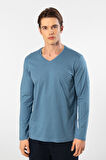 Cacharel Erkek Modal Pamuk V Yaka T-shirt 2243/İndigo