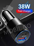 Araç Çakmaklık Hızlı Şarj Aleti 20w Pd Type-c Ve Usb Çıkışlı Iphone Samsung Oppo Xiaomi Uyumlu