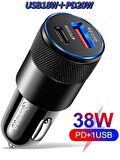 Araç Çakmaklık Hızlı Şarj Aleti 20w Pd Type-c Ve Usb Çıkışlı Iphone Samsung Oppo Xiaomi Uyumlu