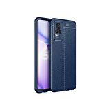 Smcase Vivo V21e Kılıf Kamera Korumalı Deri Dokulu Silikon