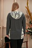 Kamuflaj Garnili Büyük Beden Füme Sweatshirt