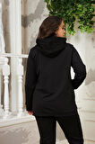 Kadın Kol Peluş Garnili Büyük Beden Siyah Sweatshirt - Şıklık ve Rahatlık Bir Arada