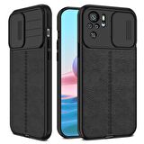 Smcase Xiaomi Redmi Note 10s Kılıf Lensi Kamera Korumalı Deri Dokulu Silikon 
