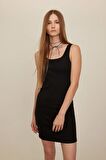 DeFacto Coool Bodycon Vücudu Saran Basic Düz Fitilli Kaşkorse Kolsuz Mini Elbise A0732AX24SMBK81
