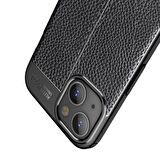 Smcase iPhone 13 Kılıf Deri Dokulu Silikon  Nano Ekran Koruyucu