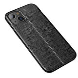 Smcase iPhone 13 Kılıf Deri Dokulu Silikon  Nano Ekran Koruyucu
