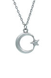 Ay Yıldız  Zincir Kolye - Gümüş Kaplama - Erkek Kadın Kolye - Kod:1594