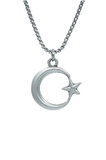 Ay Yıldız Örme Zincir Kolye - Gümüş Kaplama - Erkek Kadın Kolye - No:1585