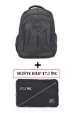 Case Club Büyük Boy Laptop Sırt Çantası 17 inç Darbe Emici Koruma Su Geçirmez Kumaş Kılıf Hediyeli