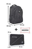 Case Club Büyük Boy Laptop Sırt Çantası 17 inç Darbe Emici Koruma Su Geçirmez Kumaş Kılıf Hediyeli