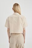 DeFacto Coool Oversize Geniş Kalıp Poplin Kısa Kollu Crop Gömlek C0739AX24SPBG360