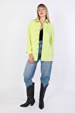 Kadın Oversize Jean Gömlek Neon Yeşil